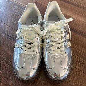 Adida Samba X Wales Bonner Silver Metallic and Lace Size 10